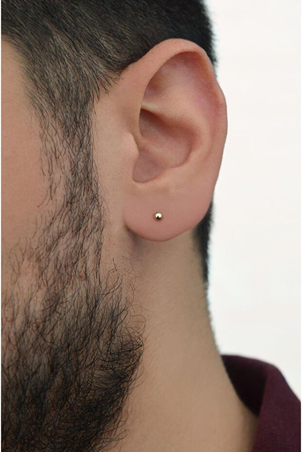 Men's Gold Dot Steel Earring 3 Mm
