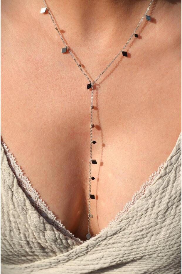 Steel Long Chain Necklace Sequin Low-Cut Necklace Silver Color