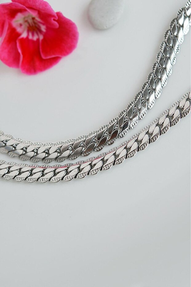 Silver Color Thick Steel Chain Necklace 45 cm