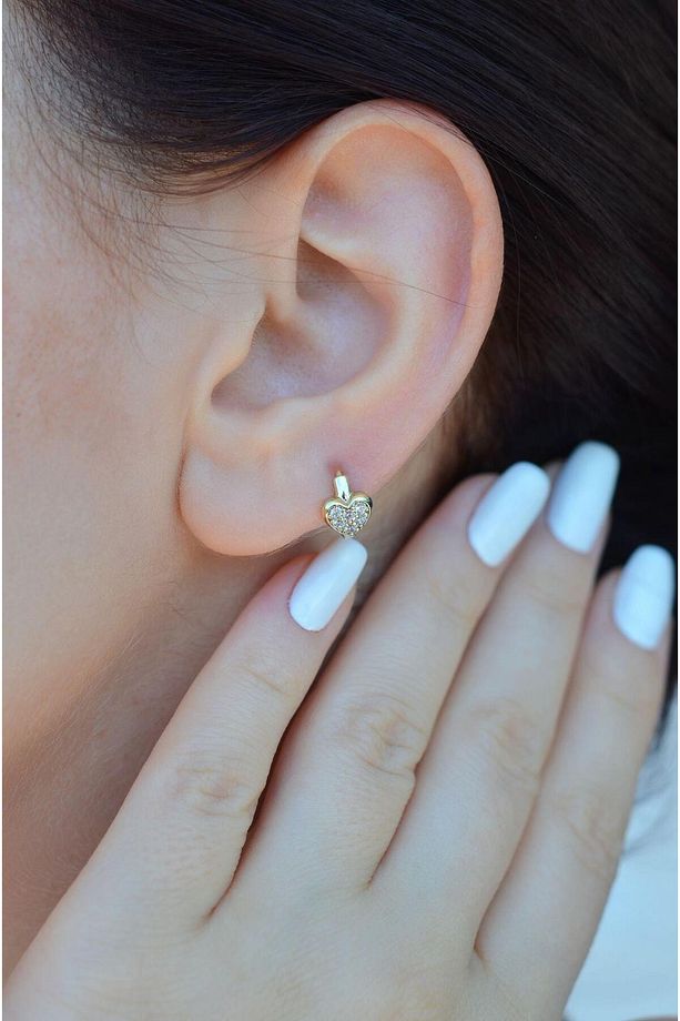 Zirkon Taşlı Kalp Helix Piercing Tragus Kıkırdak Lob Küpesi Tek Adet - 4