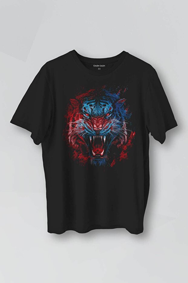 Printed Unisex T-Shirt Tiger Bordo Wild Life Blue Tiger Design T-Shirt