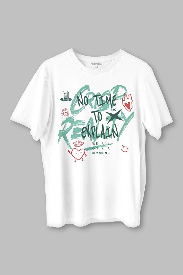 Typography Design Crispy Reality Y2K Grunge Street Grafitti Printed White T-Shirt