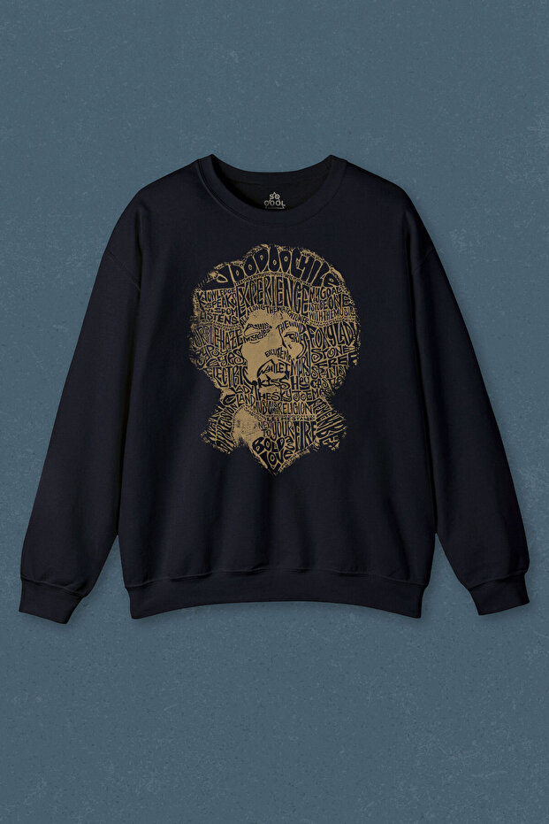 Navy Blue Sweatshirt Jimi Hendrix Rock Heavy Blues Guitar Printed Unisex Sweat