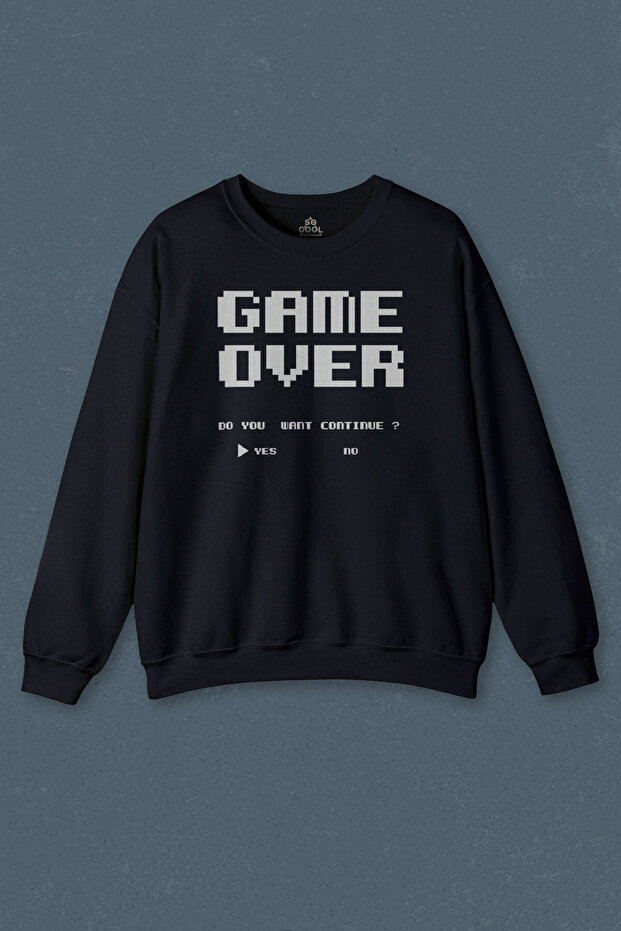 سويت شيرت أزرق داكن للجنسين مطبوع عليه لعبة Game Over Atari Retro Pixel Game