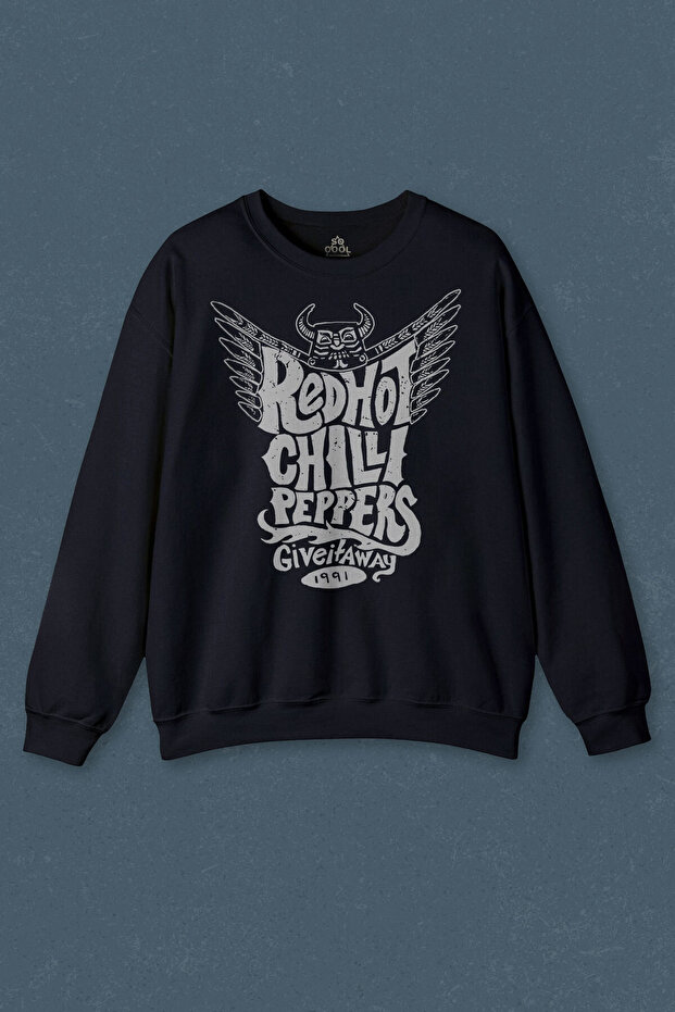 Navy Blue Sweatshirt Red Hot RHCP Rock Music Printed Unisex Sweat