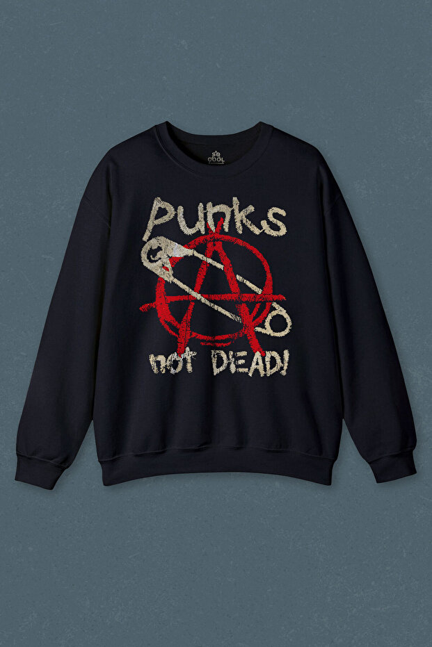 Navy Blue Sweatshirt Punk Is Not Dead Rock Street Culture Printed Unisex Sweat