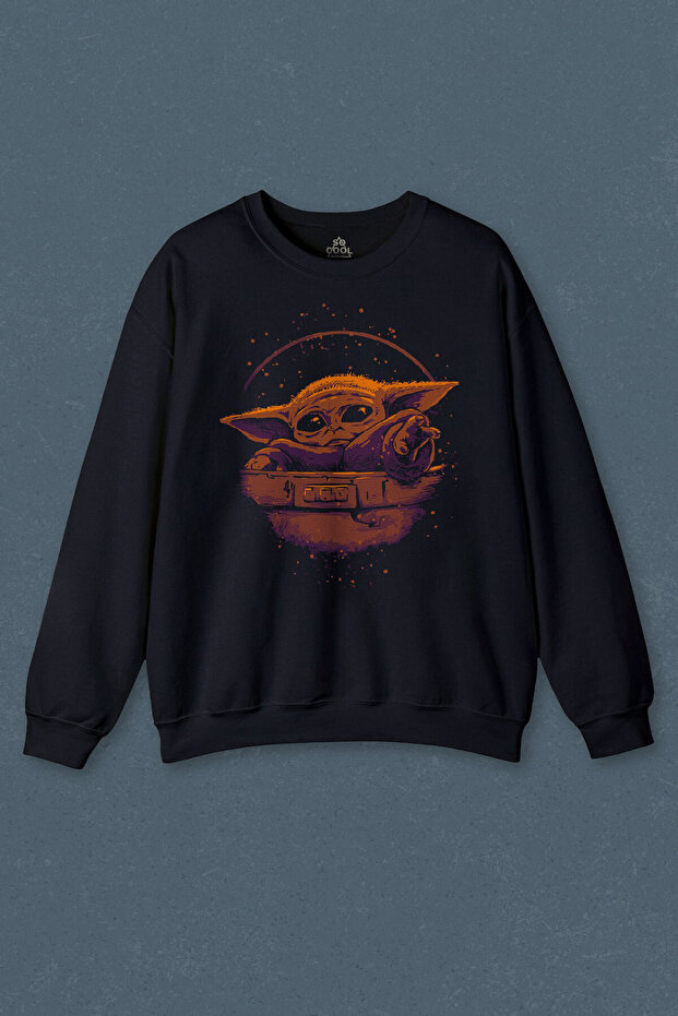 Navy Blue Sweatshirt Baby On Board Yoda Star Wars Green Baby Mandalorian 2 Printed Unisex Sweat