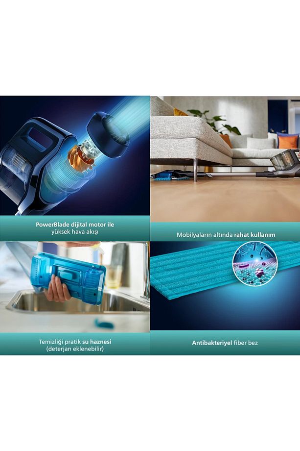 Aqua Plus Kablosuz Şarjlı Dik Süpürge, 80 Dakika Kullanım Süresi, Islak ve Kuru Kullanım - 7