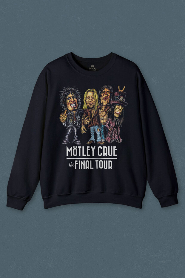 Navy Blue Sweatshirt Mötley Crüe Heavy Metal The Final Tour Printed Unisex Sweat