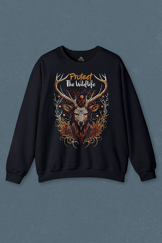 Lacivert Sweatshirt Protect the Wildlife the Deer Nature Outdoor Nature Deer