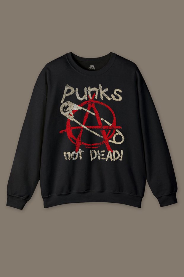Punk Is Not Dead Rock Street Street Culture Printed Black Printed Sweatshirt