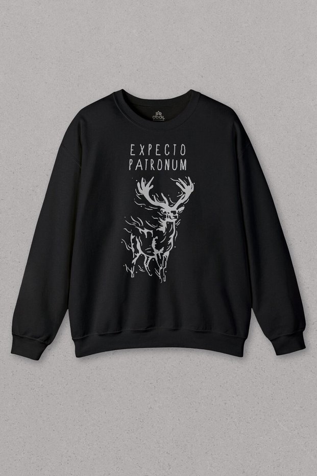 Unisex Black Sweatshirt Harry Deer Expecto Patronum Movie Printed Sweat