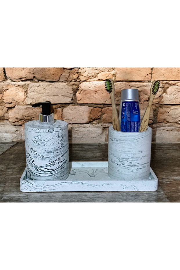 Luxury Marble Patterned Concrete Bathroom Accessory Set (3 Pieces)