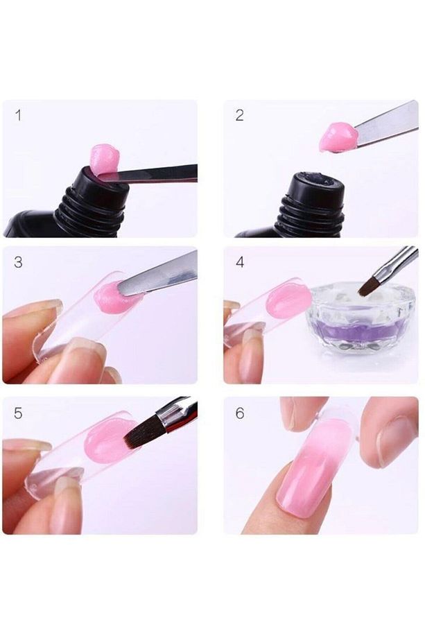 Poly Jel Sistem Set /30 ml Poly Jel/95 ml Likit/120 Adet Stiletto Tips/uygulama Fırça - 1