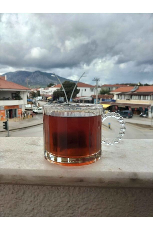 3 Lü Cam Boncuk Kulplu Bardak Kupa Çay Kahve Meşrubat Bardağı 275ml - 3