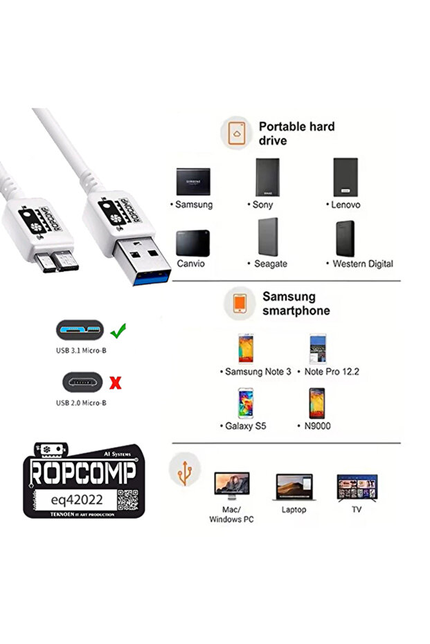 USB Micro-B Superspeed Data Kablosu USB 3.0 100cm - 3