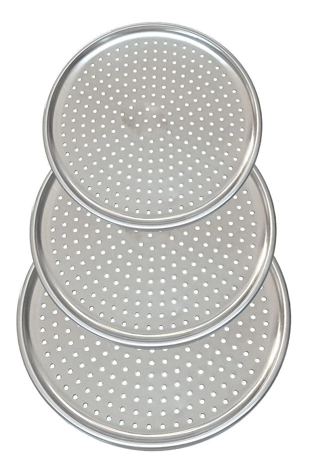 Set of 3 Luxury Steel Perforated Pizza Tray 28-32-36 Cm