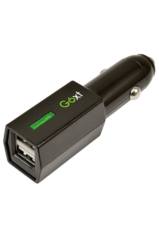 شاحن سيارة USB مزدوج 10710، 12 فولت، مؤشر طاقة LED، محمي بالفيوز، أسود