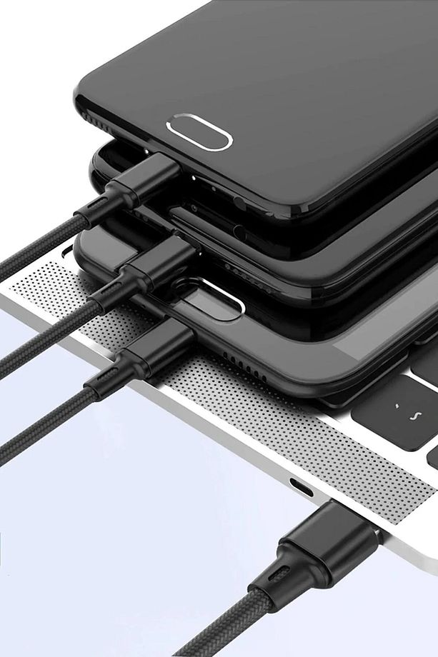 Çoklu Şarj Kablosu 3 Başlıklı Siyah | iPhone, Android, Type-C Uyumlu - 7