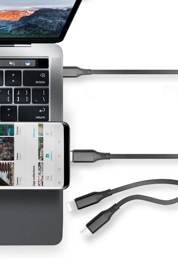 Çoklu Şarj Kablosu 3 Başlıklı Siyah | iPhone, Android, Type-C Uyumlu - 3