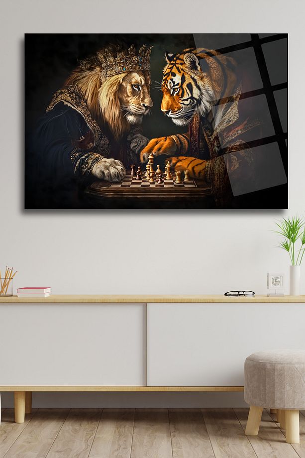 Satranç, Aslan ve Kaplan Yatay Cam Tablo 169 - 1