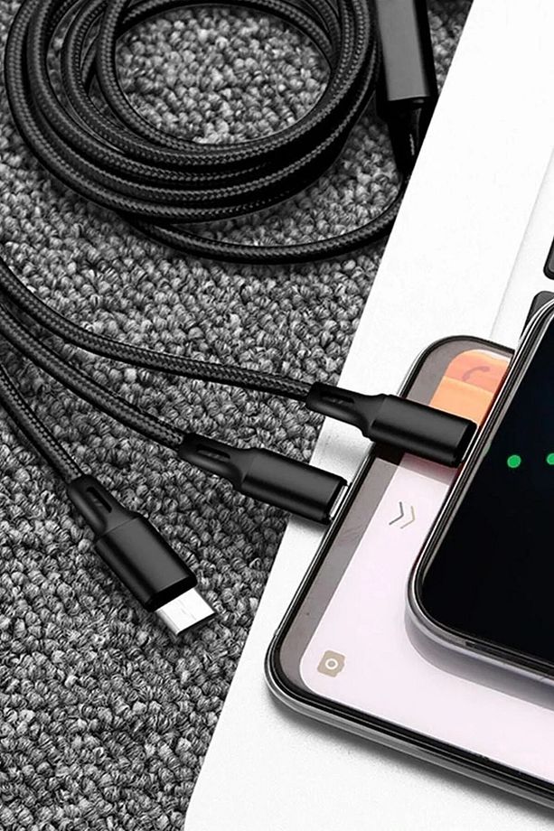 Çoklu Şarj Kablosu 3 Başlıklı Siyah | iPhone, Android, Type-C Uyumlu - 8
