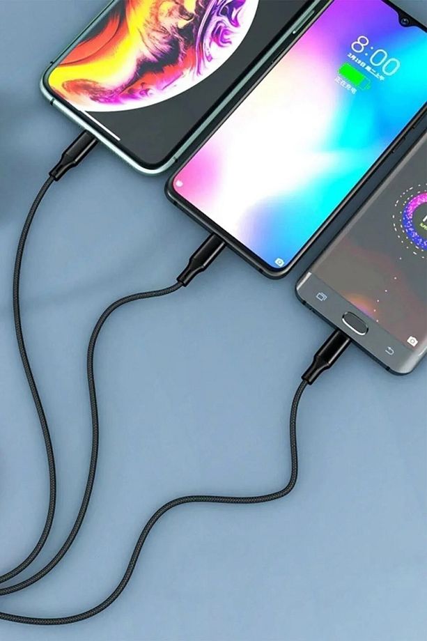 Çoklu Şarj Kablosu 3 Başlıklı Siyah | iPhone, Android, Type-C Uyumlu - 4