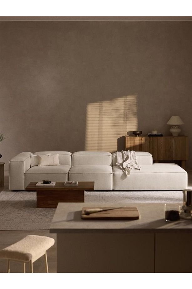 Soft Yumuşak Oturumlu Üç Modüllü Uzanmalı Modüler Kanepe, Keten - InNature Home - 1