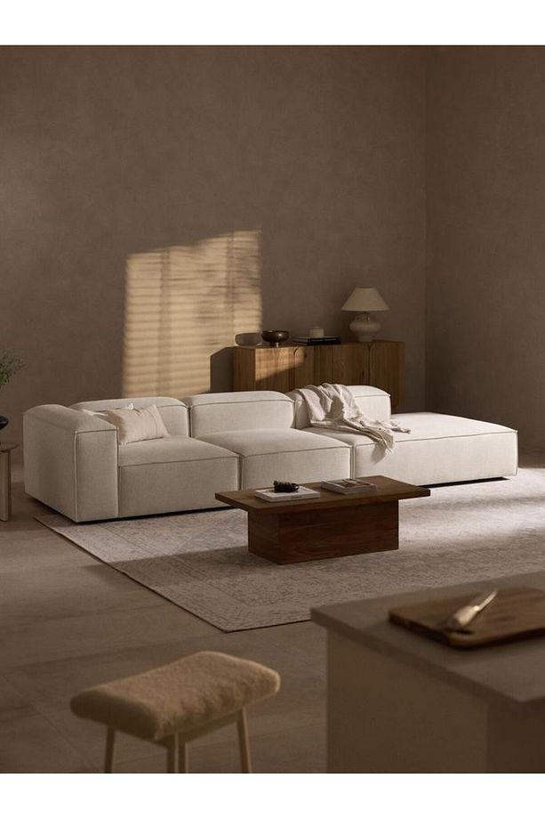 Soft Yumuşak Oturumlu Üç Modüllü Uzanmalı Modüler Kanepe, Keten - InNature Home - 2