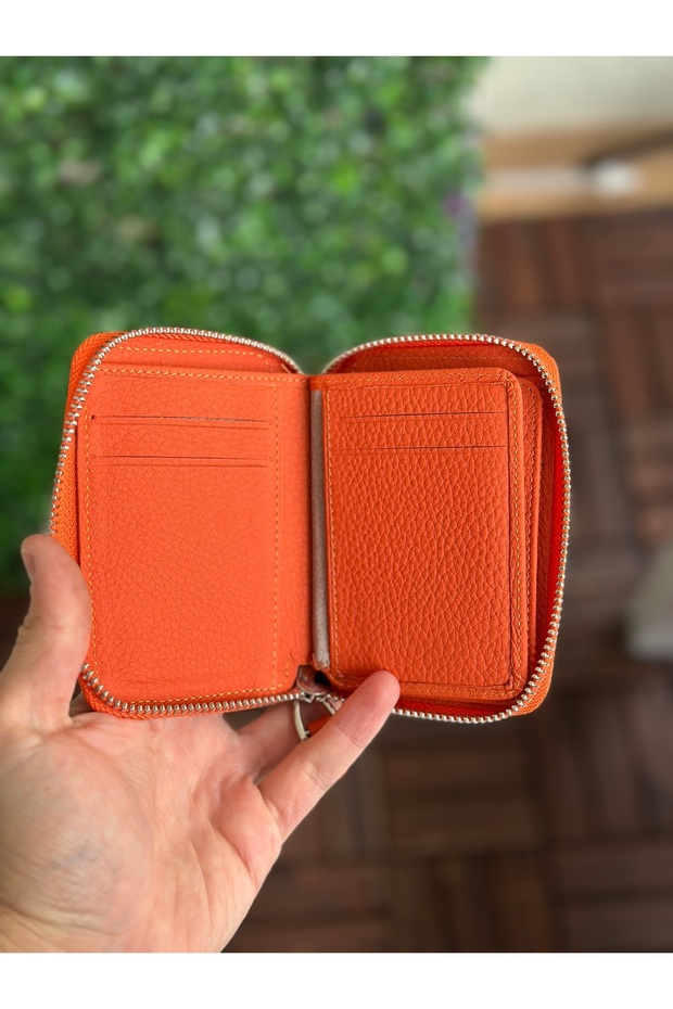 Turuncu Fermuarlı Mini Cüzdan - 4