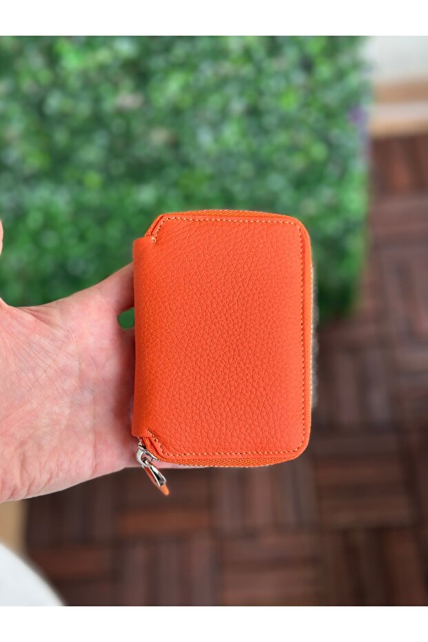 Turuncu Fermuarlı Mini Cüzdan - 1