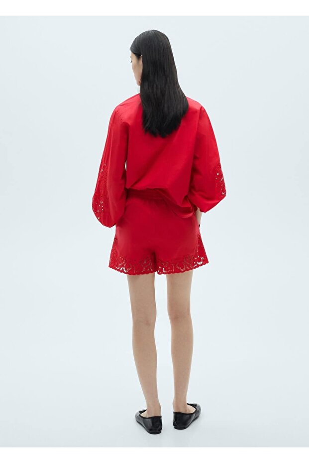 Ajur detaylı pamuklu şort - 4