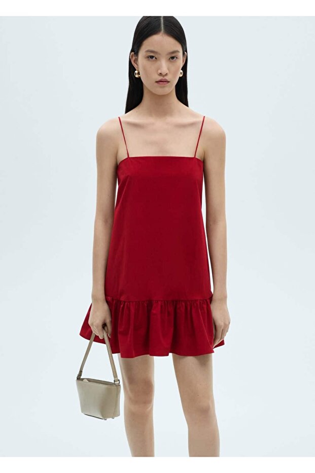 İnce askılı volanlı elbise - 1