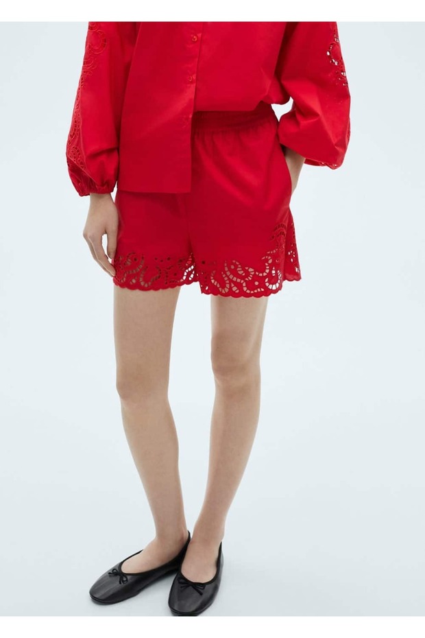 Ajur detaylı pamuklu şort - 1