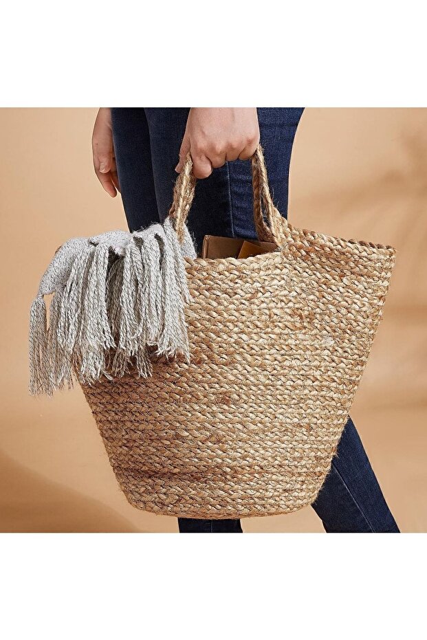 Tolknıng Örme Sepet, Örme Sepet Çanta, Jüt 20x30  cm - 2