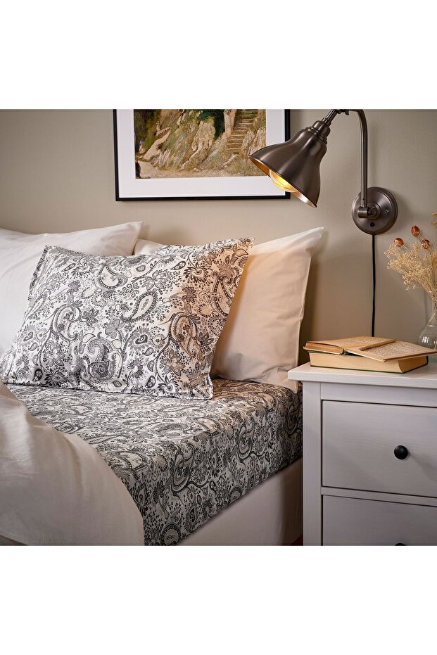 Bed Sheet with Rubber, Gray-White, 180X200 cm