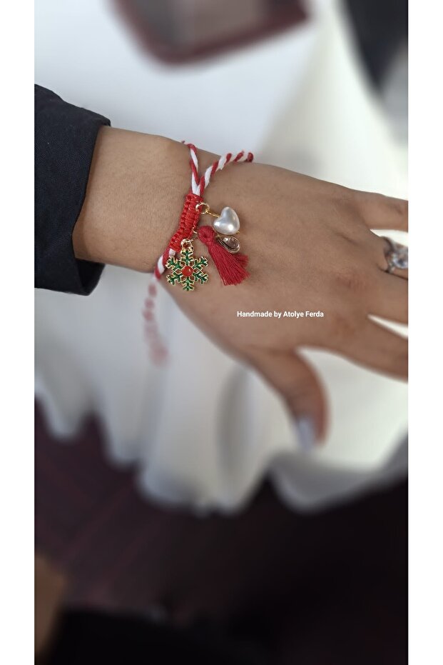 Snowflake Figured Wish Bracelet with Pearls and Tassel Detail Marteniçka