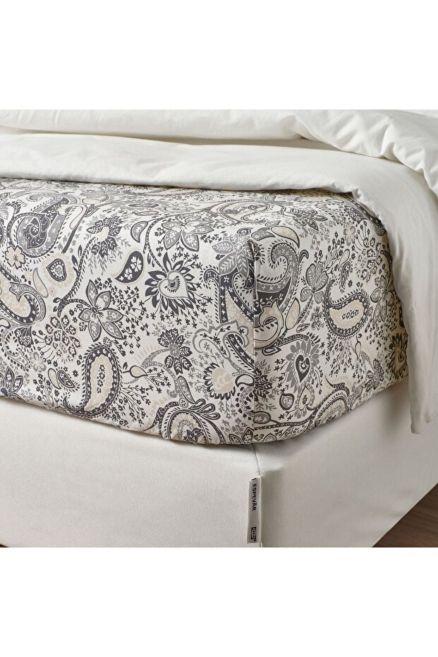 Elasticated Fitted Sheet, Grey-White, 160X200 cm - 2