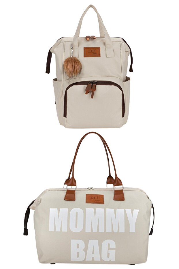 Lui Baby Anne Bebek Bakım Sırt Çantası Askı Aparatlı Ve Mommy Bag Omuz Çantası Anahtarlık Hediyeli 2'li Set