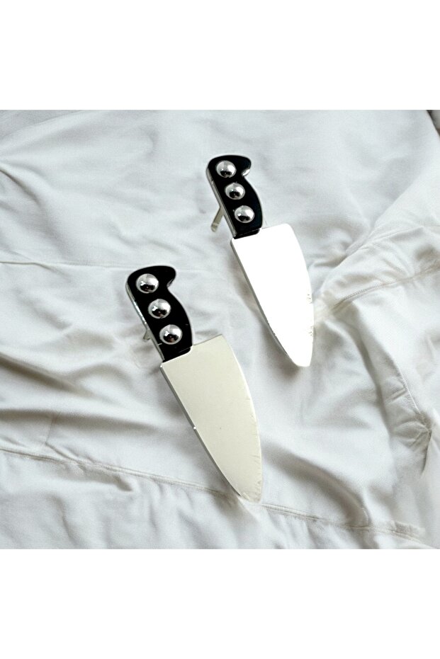 Bıçak Model Özel Tasarım Çelik Küpe - 2