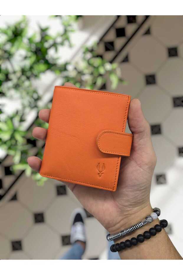 112 Orange Orange Color World Genuine Leather Wallet Purse Card Holder Women Men Model