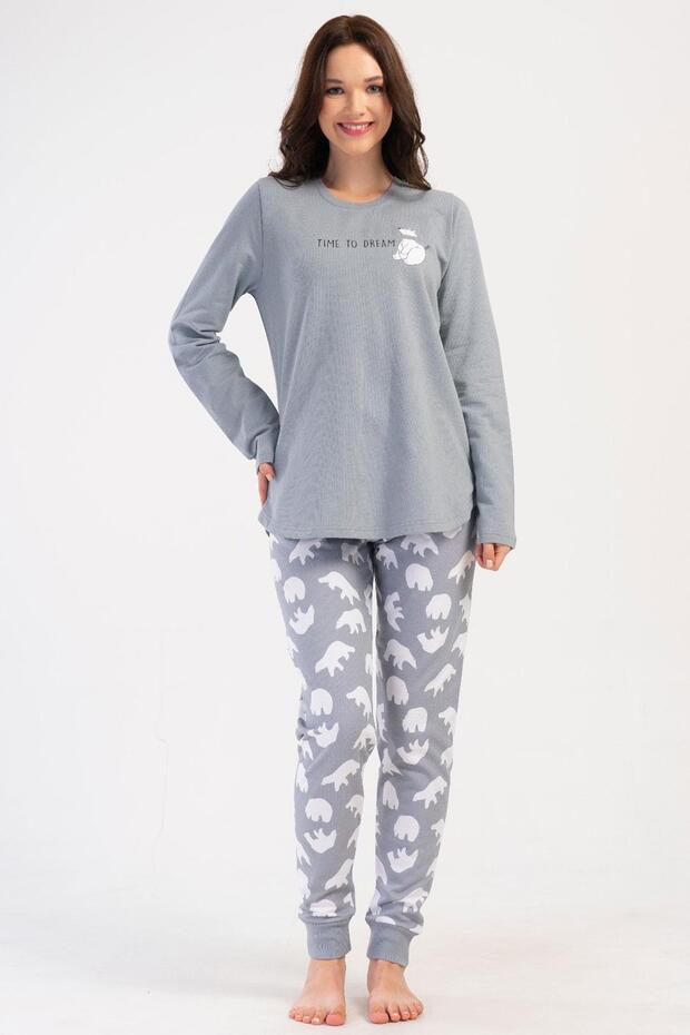 Women's Plus Size 2 Thread Long Sleeve Gray Pajamas Suit C6T3N0O304