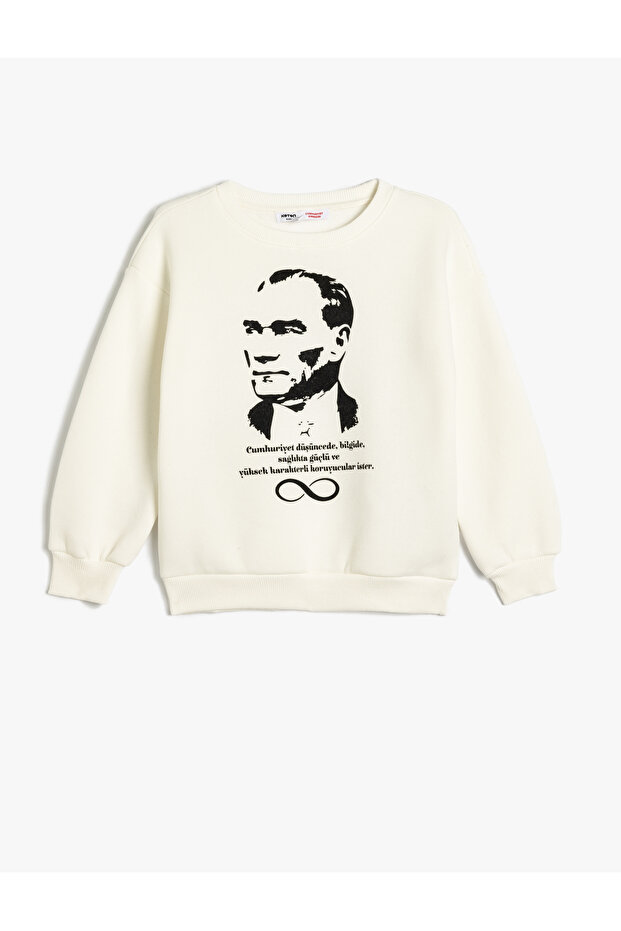 Ataturk Printed Long Sleeve Sweatshirt - Crew Neck Raised
