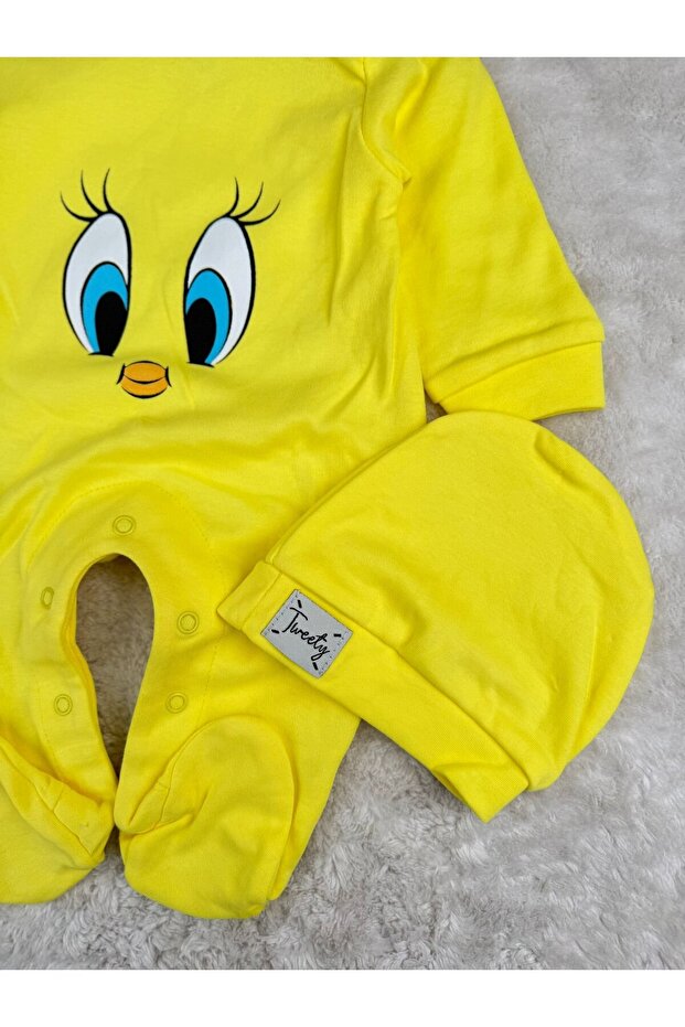 Tweety Print 100% Cotton Hat Unisex Jumpsuit Set - 5