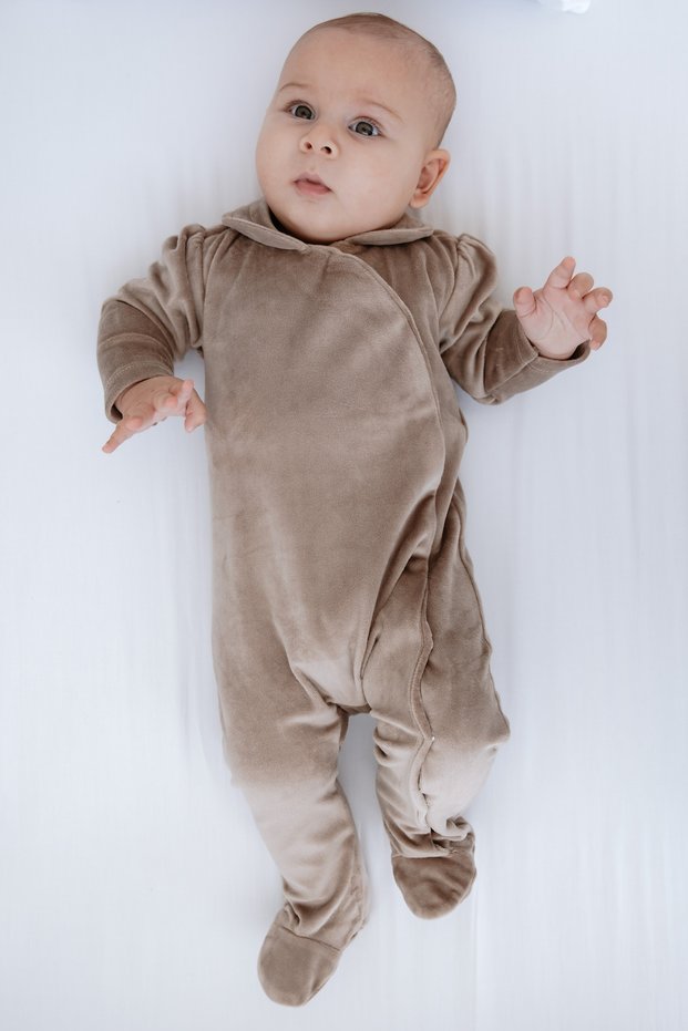 French Silk Velvet Extra Soft Baby Romper with Booties