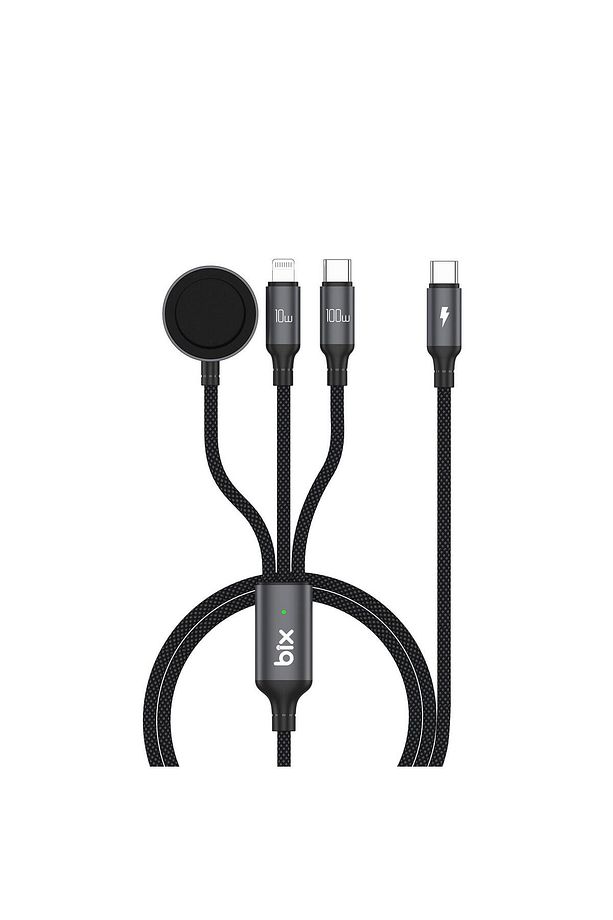100w Type-c Lightning Ve Apple Watch Için 3’ü 1 Arada Çoklu Şarj Ve Data Kablosu Koyu Gri 1.2 Me - 1