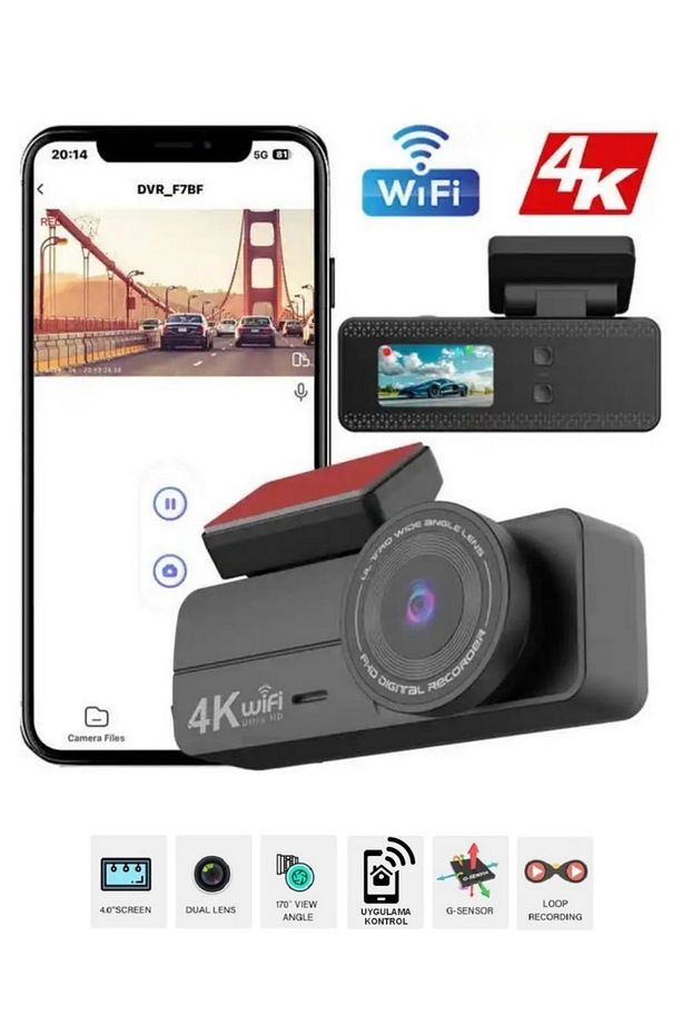 4K Ultra Hd Araç Kamerası Araç Için Ekranlı Ön Kamera Video Kaydedici - 1