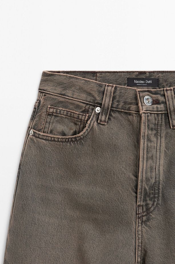Yüksek bel düz paça pamuk karışımı kot pantolon - 8