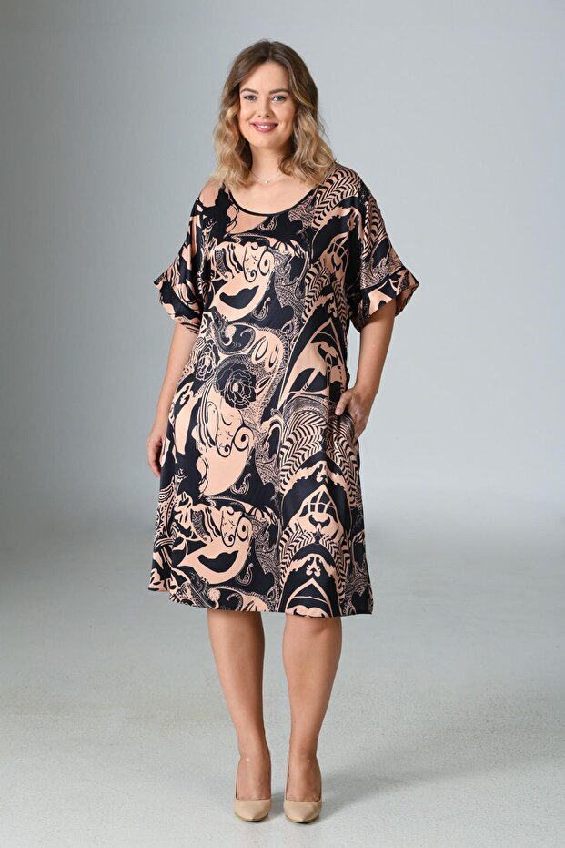 Women's Plus Size Satin Short Sleeve Coffee Dress