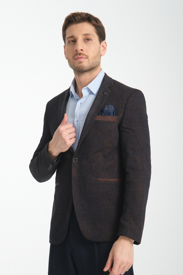 Takiro Men's Light Brown Stretching Fabric Slim Fit Mono Collar Sports Blazer Jacket